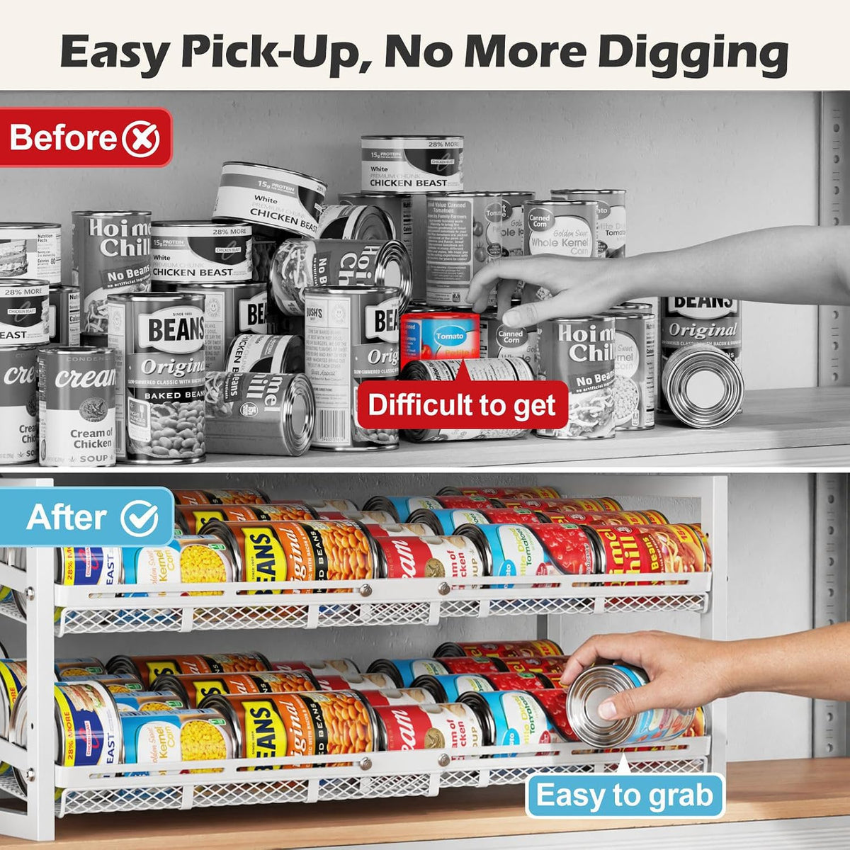 Can Organizer for Pantry - Expandable Width, Holds 48 Cans, Black | First-In First-Out Flow, Adjustable Width for Soda, Soup and Food Cans, For Pantry Shelf Storage and Easy Restocking