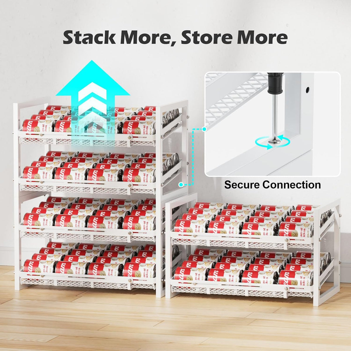 Can Organizer for Pantry - Expandable Width, Holds 48 Cans, Black | First-In First-Out Flow, Adjustable Width for Soda, Soup and Food Cans, For Pantry Shelf Storage and Easy Restocking