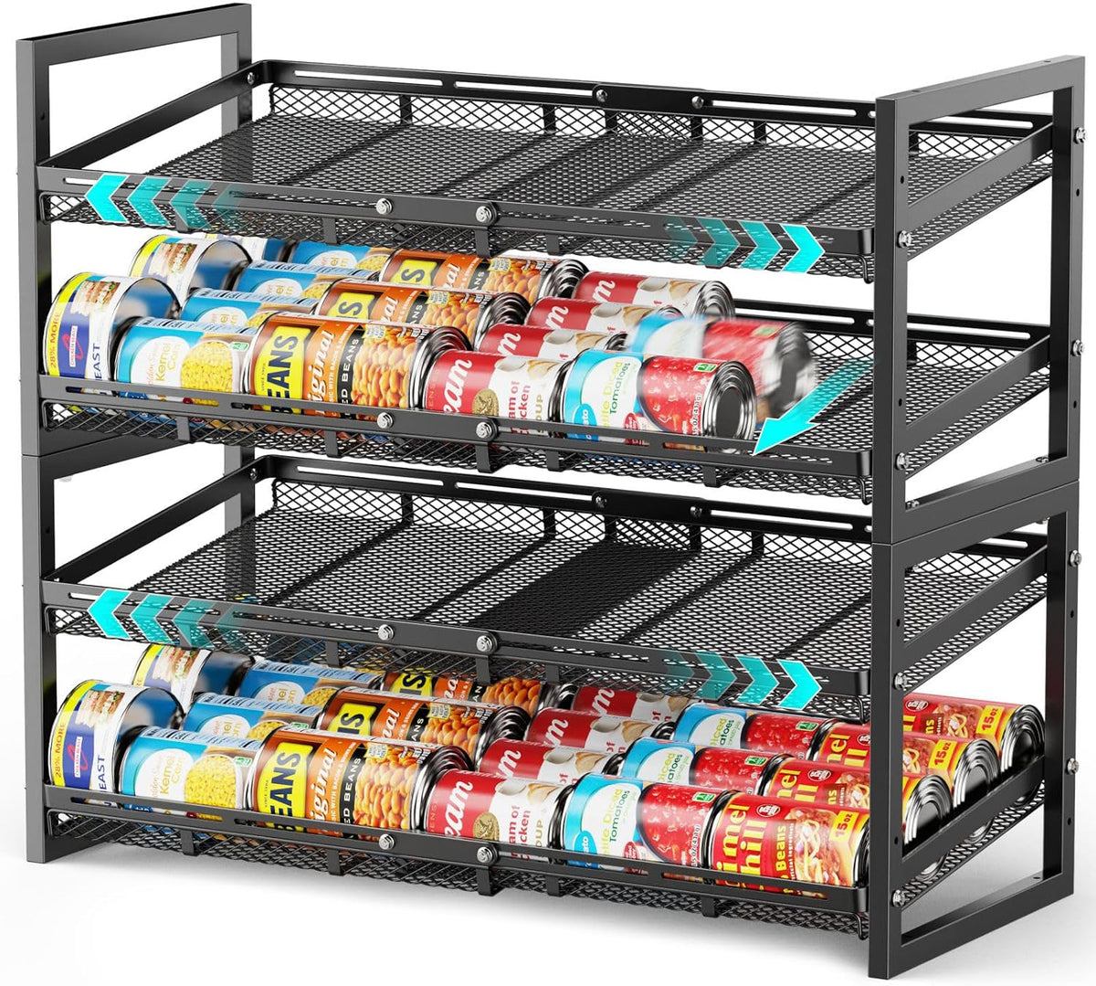 Can Organizer for Pantry - Expandable Width, Holds 48 Cans, Black | First-In First-Out Flow, Adjustable Width for Soda, Soup and Food Cans, For Pantry Shelf Storage and Easy Restocking
