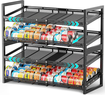 Can Organizer for Pantry - Expandable Width, Holds 48 Cans, Black | First-In First-Out Flow, Adjustable Width for Soda, Soup and Food Cans, For Pantry Shelf Storage and Easy Restocking
