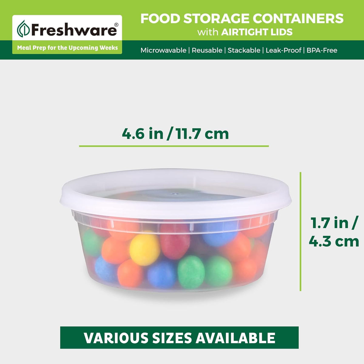 Food Storage Containers 8 oz Plastic Deli Containers with Lids, Slime, Soup, Meal Prep Containers | BPA Free | Stackable | Leakproof | Microwave/Dishwasher/Freezer Safe
