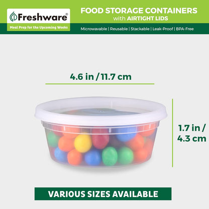 Food Storage Containers 8 oz Plastic Deli Containers with Lids, Slime, Soup, Meal Prep Containers | BPA Free | Stackable | Leakproof | Microwave/Dishwasher/Freezer Safe