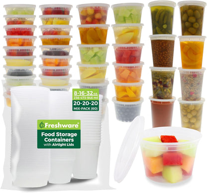 Food Storage Containers 8 oz Plastic Deli Containers with Lids, Slime, Soup, Meal Prep Containers | BPA Free | Stackable | Leakproof | Microwave/Dishwasher/Freezer Safe