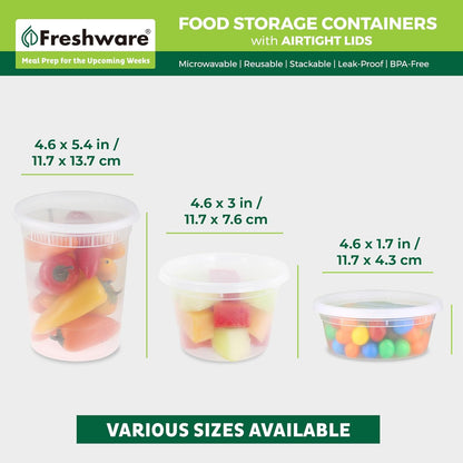 Food Storage Containers 8 oz Plastic Deli Containers with Lids, Slime, Soup, Meal Prep Containers | BPA Free | Stackable | Leakproof | Microwave/Dishwasher/Freezer Safe