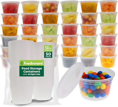 Food Storage Containers 8 oz Plastic Deli Containers with Lids, Slime, Soup, Meal Prep Containers | BPA Free | Stackable | Leakproof | Microwave/Dishwasher/Freezer Safe