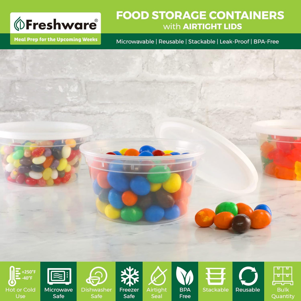 Food Storage Containers 8 oz Plastic Deli Containers with Lids, Slime, Soup, Meal Prep Containers | BPA Free | Stackable | Leakproof | Microwave/Dishwasher/Freezer Safe