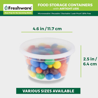 Food Storage Containers 8 oz Plastic Deli Containers with Lids, Slime, Soup, Meal Prep Containers | BPA Free | Stackable | Leakproof | Microwave/Dishwasher/Freezer Safe