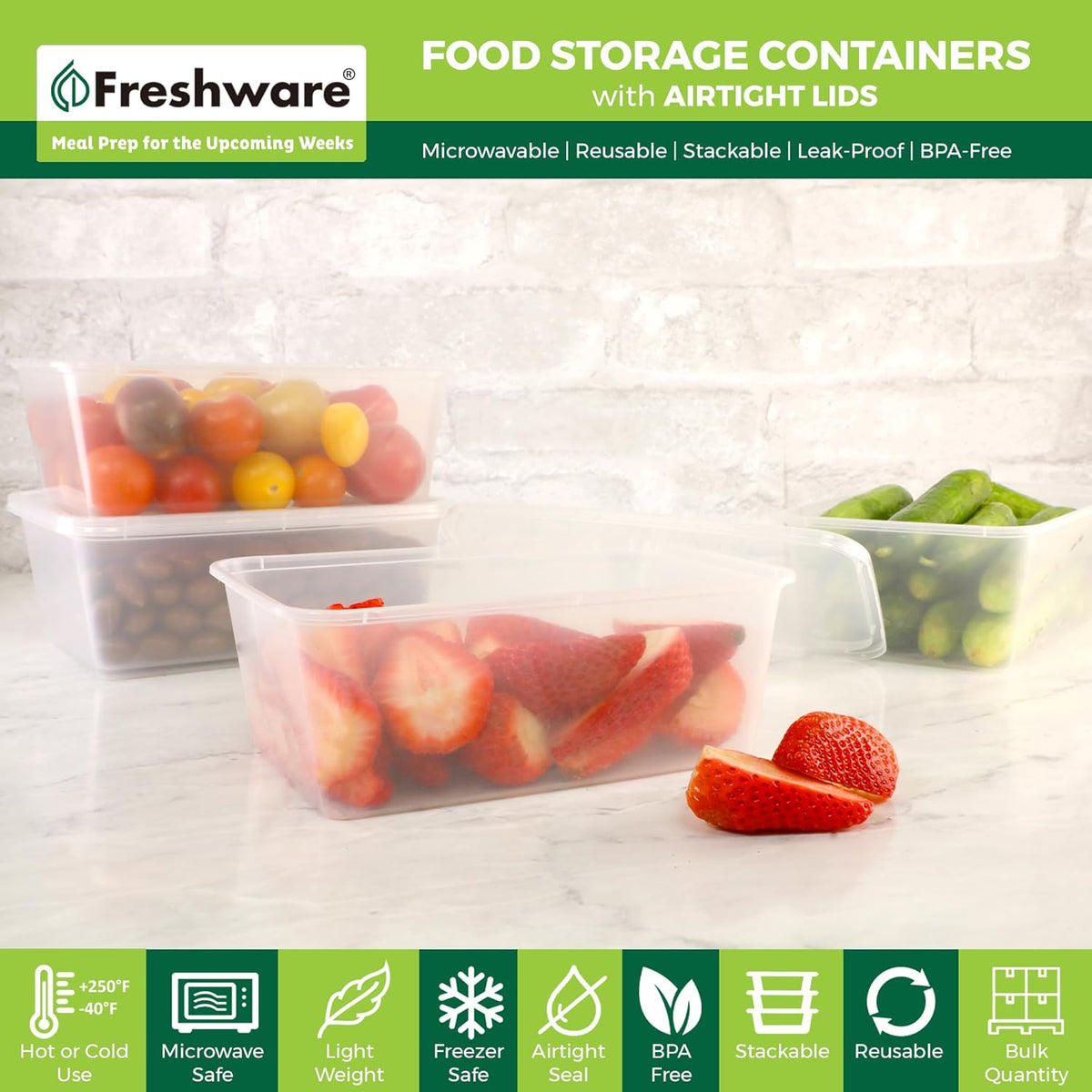 Food Storage Containers 8 oz Plastic Deli Containers with Lids, Slime, Soup, Meal Prep Containers | BPA Free | Stackable | Leakproof | Microwave/Dishwasher/Freezer Safe