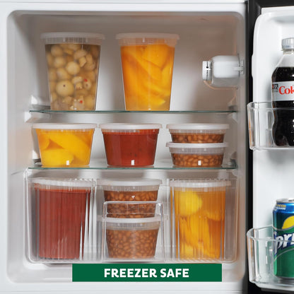 Food Storage Containers 8 oz Plastic Deli Containers with Lids, Slime, Soup, Meal Prep Containers | BPA Free | Stackable | Leakproof | Microwave/Dishwasher/Freezer Safe