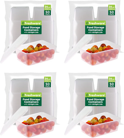 Food Storage Containers 8 oz Plastic Deli Containers with Lids, Slime, Soup, Meal Prep Containers | BPA Free | Stackable | Leakproof | Microwave/Dishwasher/Freezer Safe