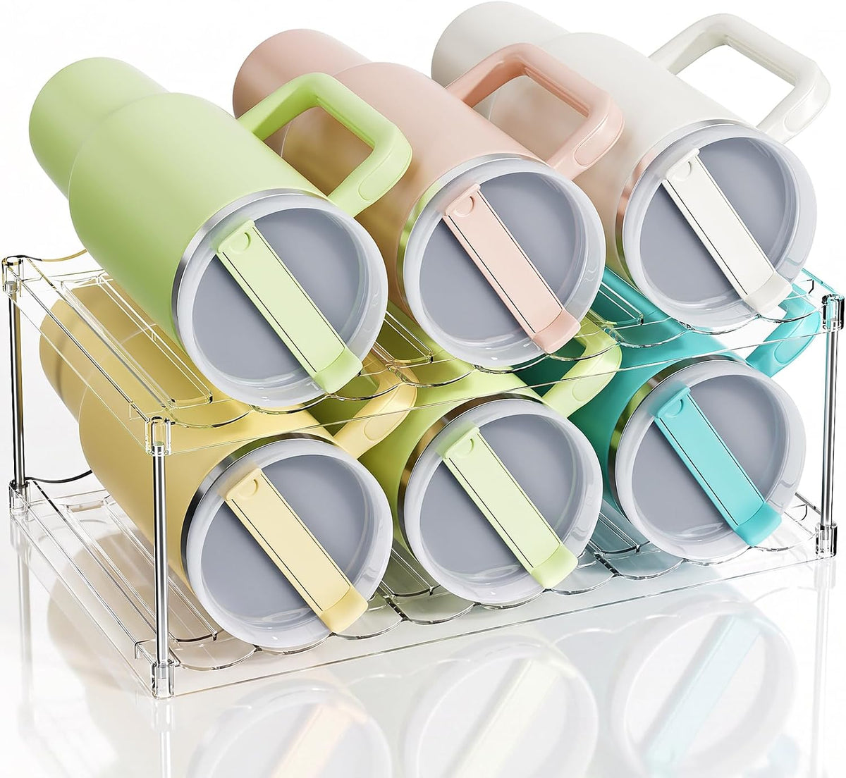 LAMU Stackable Water Bottle Organizer Holder Tumbler Cup Storage Rack | 3 Tier Clear PET Holder for Stanley 16-40oz Large Water Bottle Tumbler Cup Storage for Kitchen Cabinet Pantry Countertop