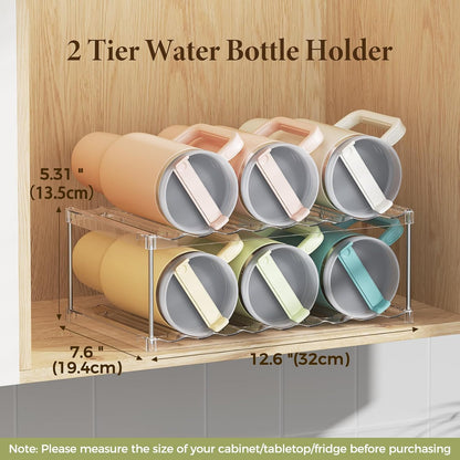 LAMU Stackable Water Bottle Organizer Holder Tumbler Cup Storage Rack | 3 Tier Clear PET Holder for Stanley 16-40oz Large Water Bottle Tumbler Cup Storage for Kitchen Cabinet Pantry Countertop