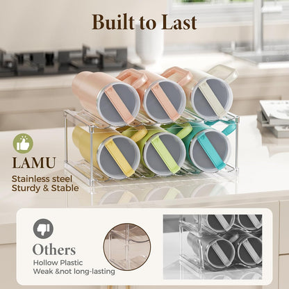 LAMU Stackable Water Bottle Organizer Holder Tumbler Cup Storage Rack | 3 Tier Clear PET Holder for Stanley 16-40oz Large Water Bottle Tumbler Cup Storage for Kitchen Cabinet Pantry Countertop