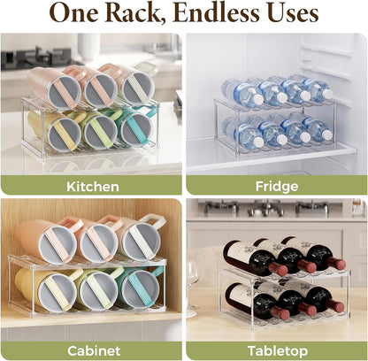 LAMU Stackable Water Bottle Organizer Holder Tumbler Cup Storage Rack | 3 Tier Clear PET Holder for Stanley 16-40oz Large Water Bottle Tumbler Cup Storage for Kitchen Cabinet Pantry Countertop