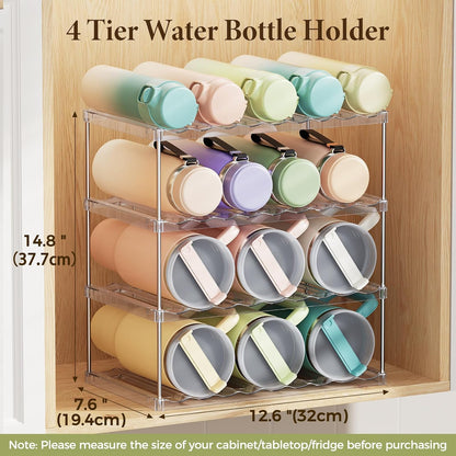 LAMU Stackable Water Bottle Organizer Holder Tumbler Cup Storage Rack | 3 Tier Clear PET Holder for Stanley 16-40oz Large Water Bottle Tumbler Cup Storage for Kitchen Cabinet Pantry Countertop