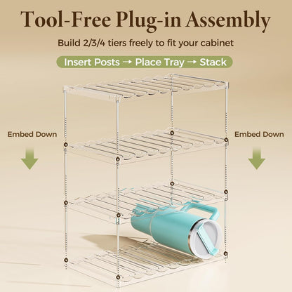LAMU Stackable Water Bottle Organizer Holder Tumbler Cup Storage Rack | 3 Tier Clear PET Holder for Stanley 16-40oz Large Water Bottle Tumbler Cup Storage for Kitchen Cabinet Pantry Countertop