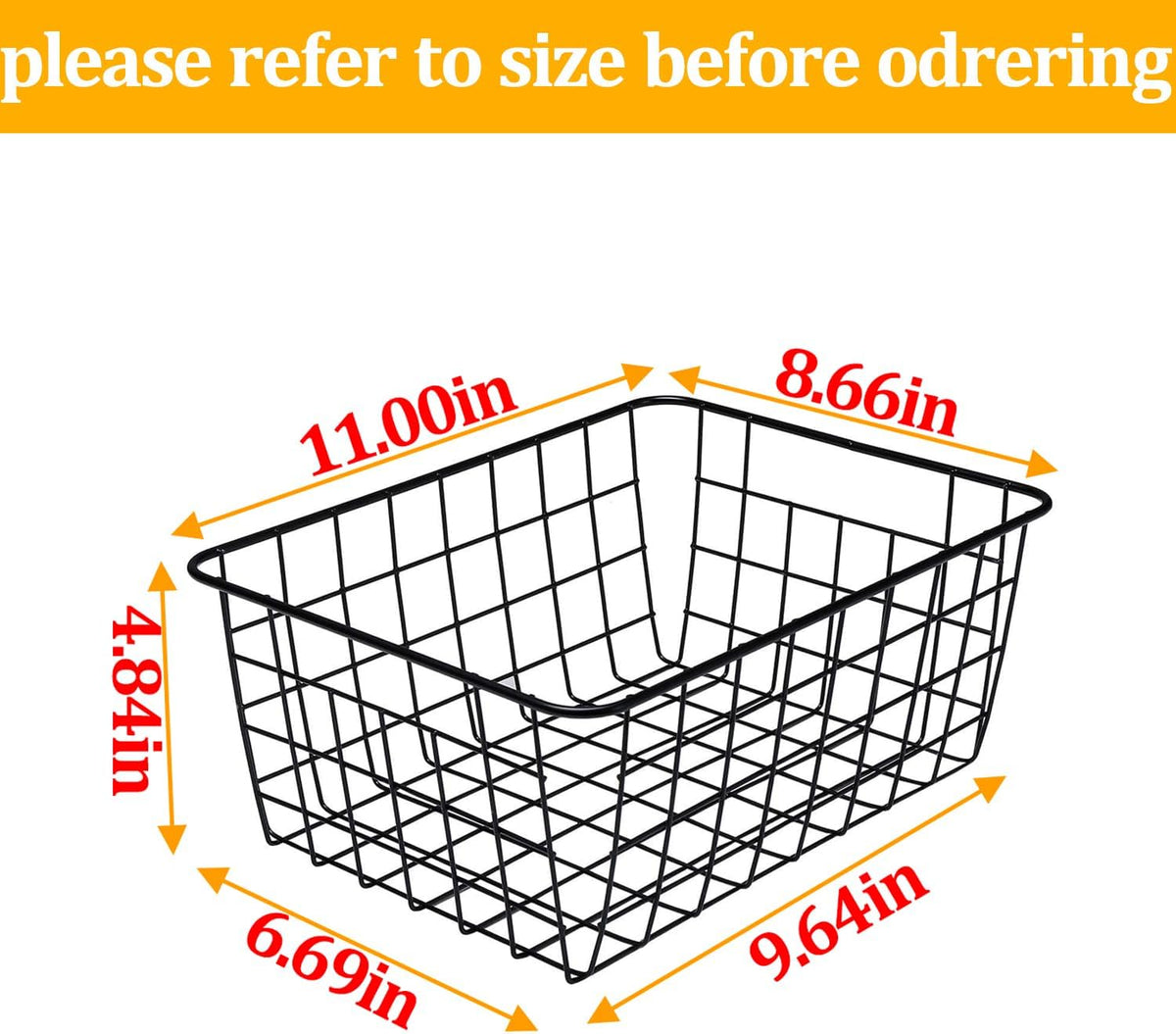 LeleCAT Large black wire basket for Organizing with Wooden Handles,pantry refrigerator organizers and storage,Snack Storage Baskets for Cabinets, Closets, Bedrooms, kitchen -2pack（Black）