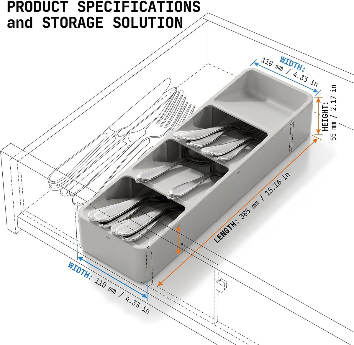 Silverware Organizer for Drawer - Utensil Drawer Organizer Compact Utensil Organizer Silverware Tray Cutlery Organizer Spoon Drawer Kitchen for Kitchen, Office, Bathroom, Living room
