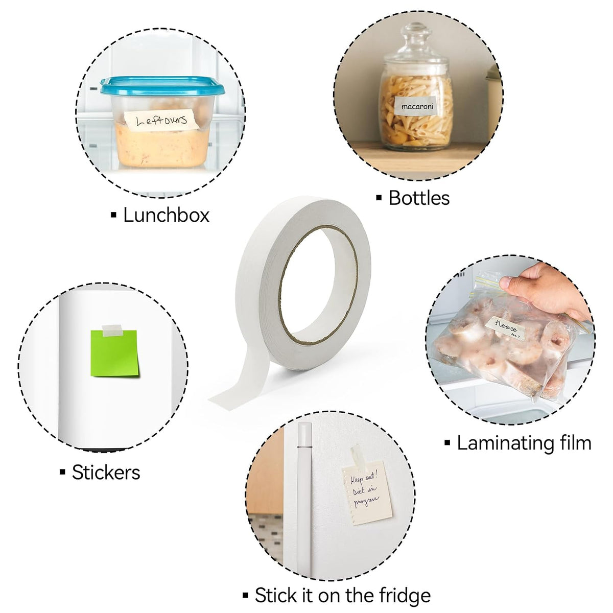 164 Yards Freezer Tape, Writable Surface, Low Temperature Resistance, Easy Tear and Residue-Free Removal, Ideal for Food Containers and Refrigerators, Includes 3 Rolls, Each 0.79 Inch by 54.68 Yards