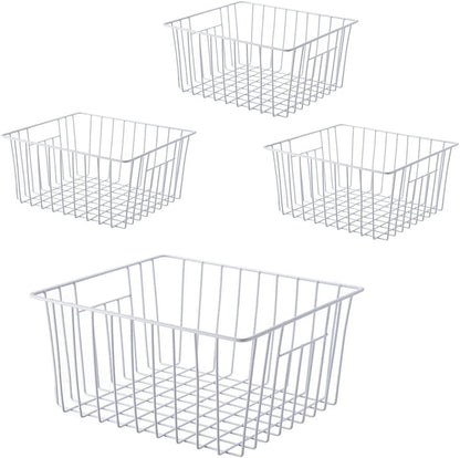 Upright Freezer Organizer Bins， Freezer Baskets for 14, 15 cu.ft Standup Freezer, Wire Storage Baskets with Built-in Handles for Frozen Foods, Snacks, Vegetables, Fruits and More, White
