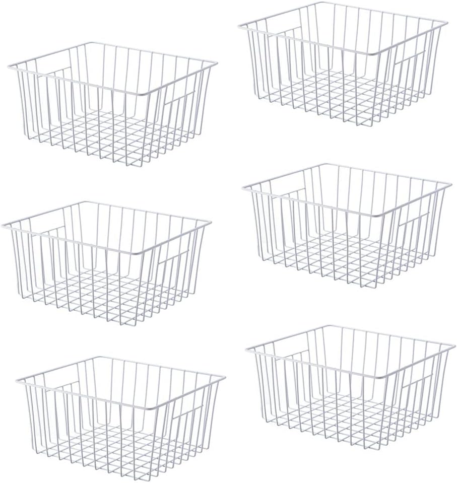Upright Freezer Organizer Bins， Freezer Baskets for 14, 15 cu.ft Standup Freezer, Wire Storage Baskets with Built-in Handles for Frozen Foods, Snacks, Vegetables, Fruits and More, White