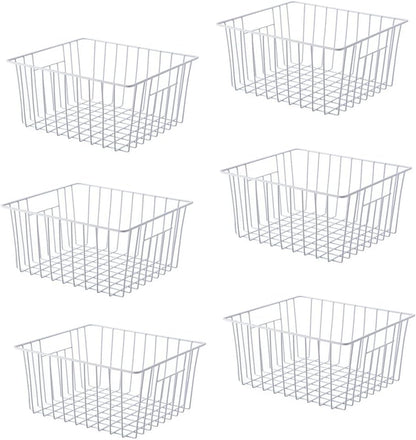 Upright Freezer Organizer Bins， Freezer Baskets for 14, 15 cu.ft Standup Freezer, Wire Storage Baskets with Built-in Handles for Frozen Foods, Snacks, Vegetables, Fruits and More, White
