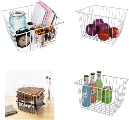 Upright Freezer Organizer Bins， Freezer Baskets for 14, 15 cu.ft Standup Freezer, Wire Storage Baskets with Built-in Handles for Frozen Foods, Snacks, Vegetables, Fruits and More, White