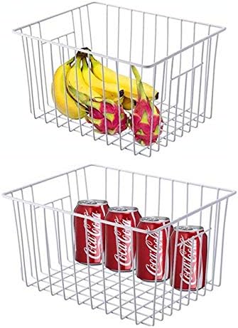 Upright Freezer Organizer Bins， Freezer Baskets for 14, 15 cu.ft Standup Freezer, Wire Storage Baskets with Built-in Handles for Frozen Foods, Snacks, Vegetables, Fruits and More, White