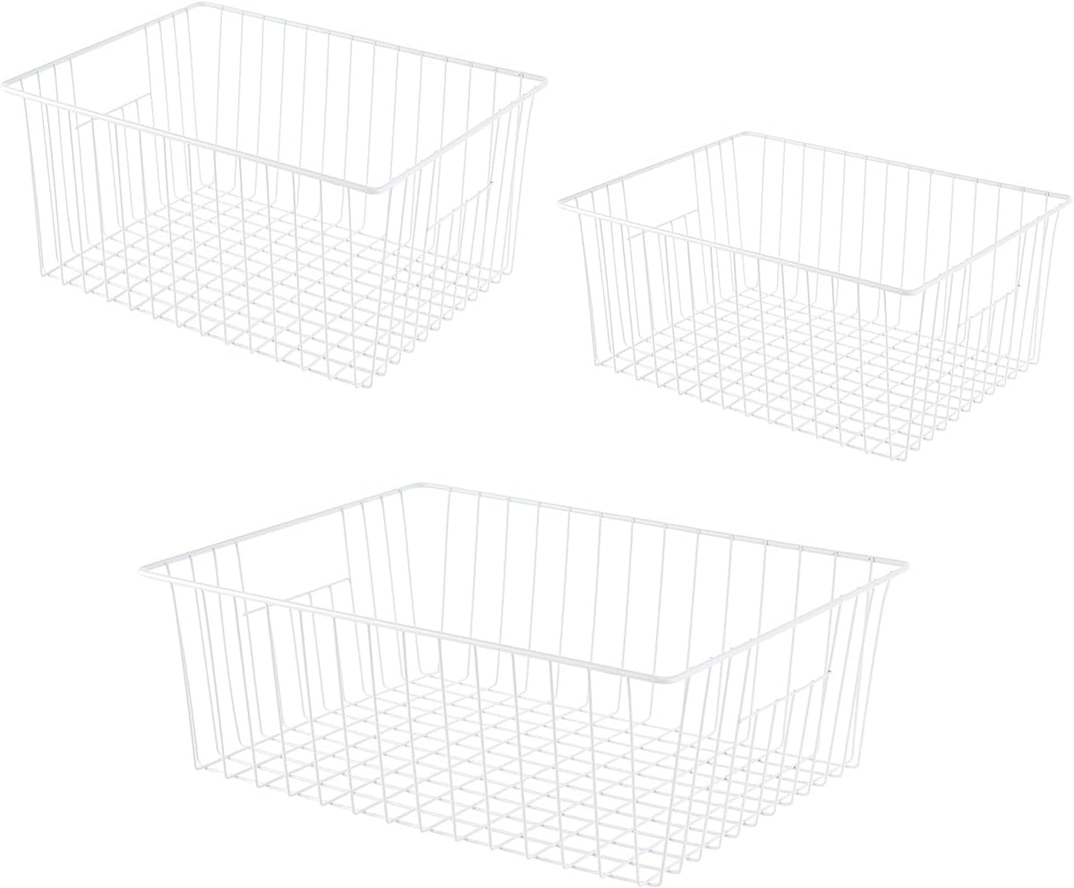 Upright Freezer Organizer Bins， Freezer Baskets for 14, 15 cu.ft Standup Freezer, Wire Storage Baskets with Built-in Handles for Frozen Foods, Snacks, Vegetables, Fruits and More, White