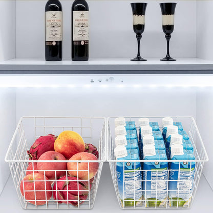 Upright Freezer Organizer Bins， Freezer Baskets for 14, 15 cu.ft Standup Freezer, Wire Storage Baskets with Built-in Handles for Frozen Foods, Snacks, Vegetables, Fruits and More, White