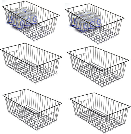 Upright Freezer Organizer Bins， Freezer Baskets for 14, 15 cu.ft Standup Freezer, Wire Storage Baskets with Built-in Handles for Frozen Foods, Snacks, Vegetables, Fruits and More, White