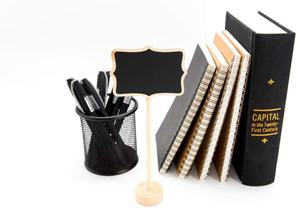 15 Pack Wood Mini Chalkboard Signs (Water-Based Chalk and Replacement Stickers Are Included) Small Rectangle Chalkboards Blackboard for Weddings, Message Board Signs and Special Event Decorations