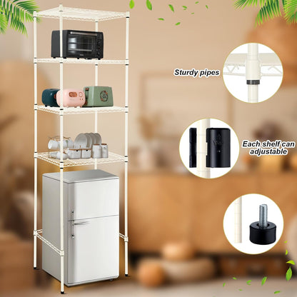 4 Tier Mini Fridge Shelf for Dorm Over Fridge Storage and Microwave Stand Adjustable Height Storage Shelf Metal Rack Organizer for Dorm College Rooms Kitchen Pantry(Black)