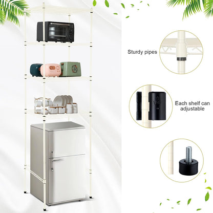 4 Tier Mini Fridge Shelf for Dorm Over Fridge Storage and Microwave Stand Adjustable Height Storage Shelf Metal Rack Organizer for Dorm College Rooms Kitchen Pantry(Black)
