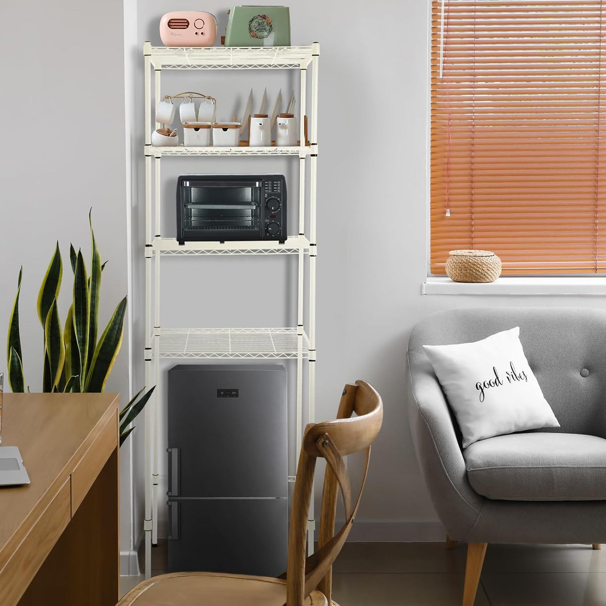 4 Tier Mini Fridge Shelf for Dorm Over Fridge Storage and Microwave Stand Adjustable Height Storage Shelf Metal Rack Organizer for Dorm College Rooms Kitchen Pantry(Black)