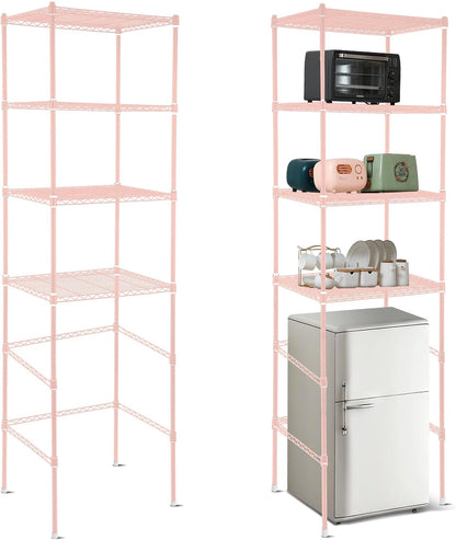 4 Tier Mini Fridge Shelf for Dorm Over Fridge Storage and Microwave Stand Adjustable Height Storage Shelf Metal Rack Organizer for Dorm College Rooms Kitchen Pantry(Black)