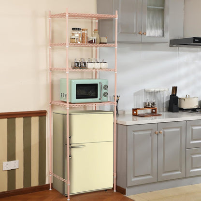 4 Tier Mini Fridge Shelf for Dorm Over Fridge Storage and Microwave Stand Adjustable Height Storage Shelf Metal Rack Organizer for Dorm College Rooms Kitchen Pantry(Black)