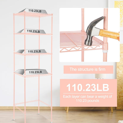 4 Tier Mini Fridge Shelf for Dorm Over Fridge Storage and Microwave Stand Adjustable Height Storage Shelf Metal Rack Organizer for Dorm College Rooms Kitchen Pantry(Black)