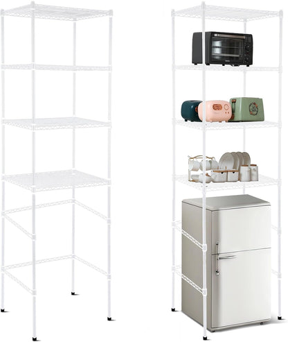 4 Tier Mini Fridge Shelf for Dorm Over Fridge Storage and Microwave Stand Adjustable Height Storage Shelf Metal Rack Organizer for Dorm College Rooms Kitchen Pantry(Black)