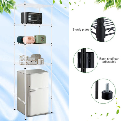 4 Tier Mini Fridge Shelf for Dorm Over Fridge Storage and Microwave Stand Adjustable Height Storage Shelf Metal Rack Organizer for Dorm College Rooms Kitchen Pantry(Black)