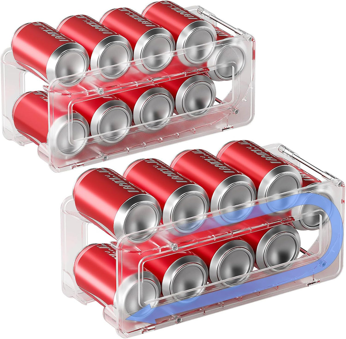 2 Pack Soda Can Organizer,Can Dispenser for Refrigerator Drink Storage Rack for Standard and Tall Can Pop Can Holders for Pantry Cabinet Clear