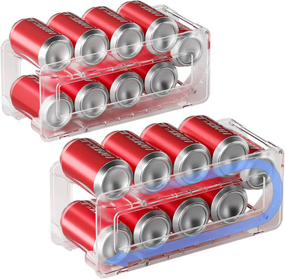 2 Pack Soda Can Organizer,Can Dispenser for Refrigerator Drink Storage Rack for Standard and Tall Can Pop Can Holders for Pantry Cabinet Clear