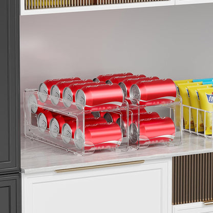 2 Pack Soda Can Organizer,Can Dispenser for Refrigerator Drink Storage Rack for Standard and Tall Can Pop Can Holders for Pantry Cabinet Clear