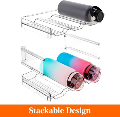 2 Tier Stackable Water Bottle Organizer for Cabinet, Plastic Bottle Holder Fits 6 Bottles/Tumblers up to 3.8" Diameter for Pantry/Countertop/Cupboard, 28 x 19 x 15 cm/11 x 7.5 x 5.7"
