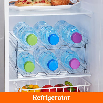 2 Tier Stackable Water Bottle Organizer for Cabinet, Plastic Bottle Holder Fits 6 Bottles/Tumblers up to 3.8" Diameter for Pantry/Countertop/Cupboard, 28 x 19 x 15 cm/11 x 7.5 x 5.7"