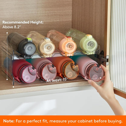 2 Tier Stackable Water Bottle Organizer for Cabinet, Plastic Bottle Holder Fits 6 Bottles/Tumblers up to 3.8" Diameter for Pantry/Countertop/Cupboard, 28 x 19 x 15 cm/11 x 7.5 x 5.7"