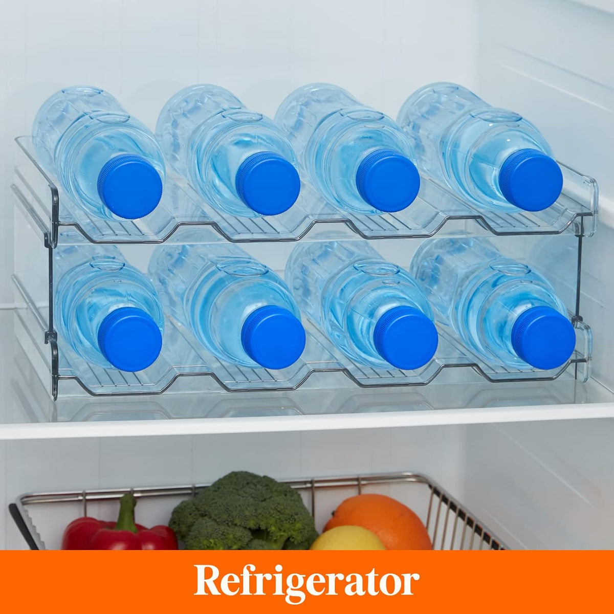 2 Tier Stackable Water Bottle Organizer for Cabinet, Plastic Bottle Holder Fits 6 Bottles/Tumblers up to 3.8" Diameter for Pantry/Countertop/Cupboard, 28 x 19 x 15 cm/11 x 7.5 x 5.7"