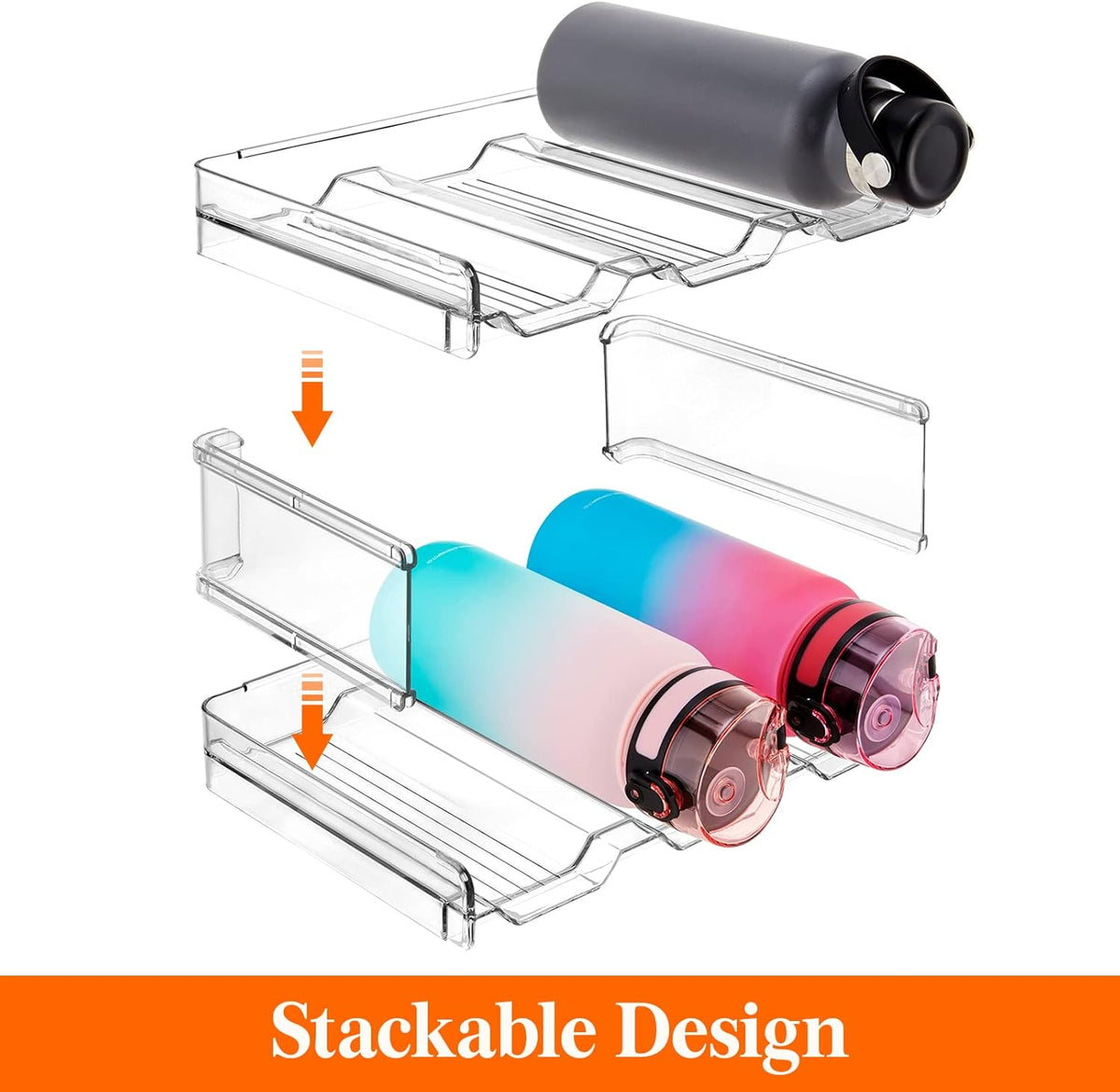 2 Tier Stackable Water Bottle Organizer for Cabinet, Plastic Bottle Holder Fits 6 Bottles/Tumblers up to 3.8" Diameter for Pantry/Countertop/Cupboard, 28 x 19 x 15 cm/11 x 7.5 x 5.7"