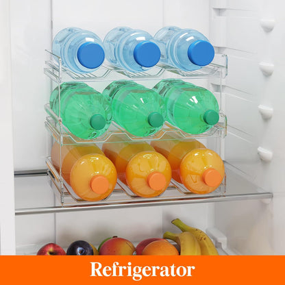 2 Tier Stackable Water Bottle Organizer for Cabinet, Plastic Bottle Holder Fits 6 Bottles/Tumblers up to 3.8" Diameter for Pantry/Countertop/Cupboard, 28 x 19 x 15 cm/11 x 7.5 x 5.7"