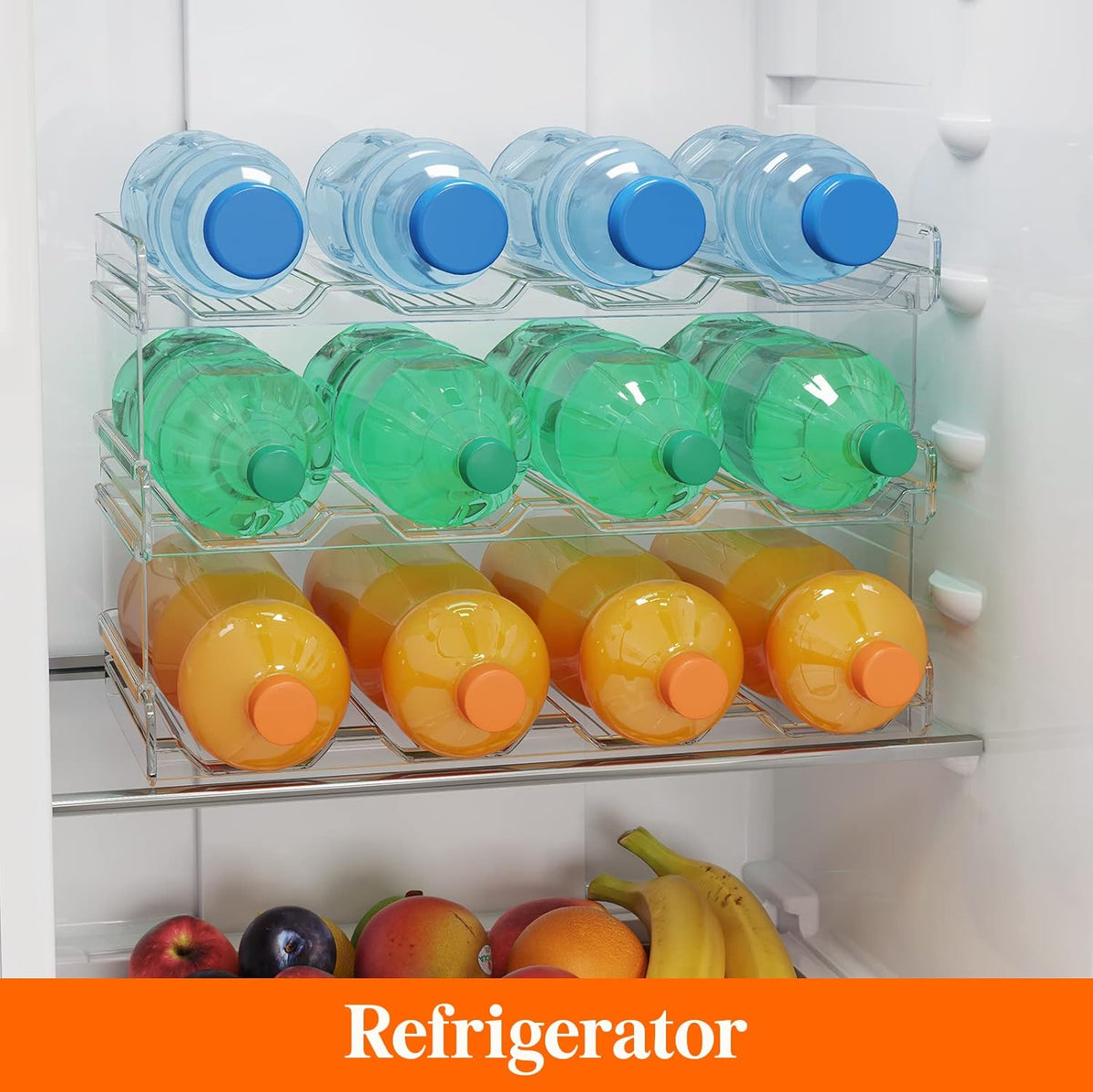 2 Tier Stackable Water Bottle Organizer for Cabinet, Plastic Bottle Holder Fits 6 Bottles/Tumblers up to 3.8" Diameter for Pantry/Countertop/Cupboard, 28 x 19 x 15 cm/11 x 7.5 x 5.7"